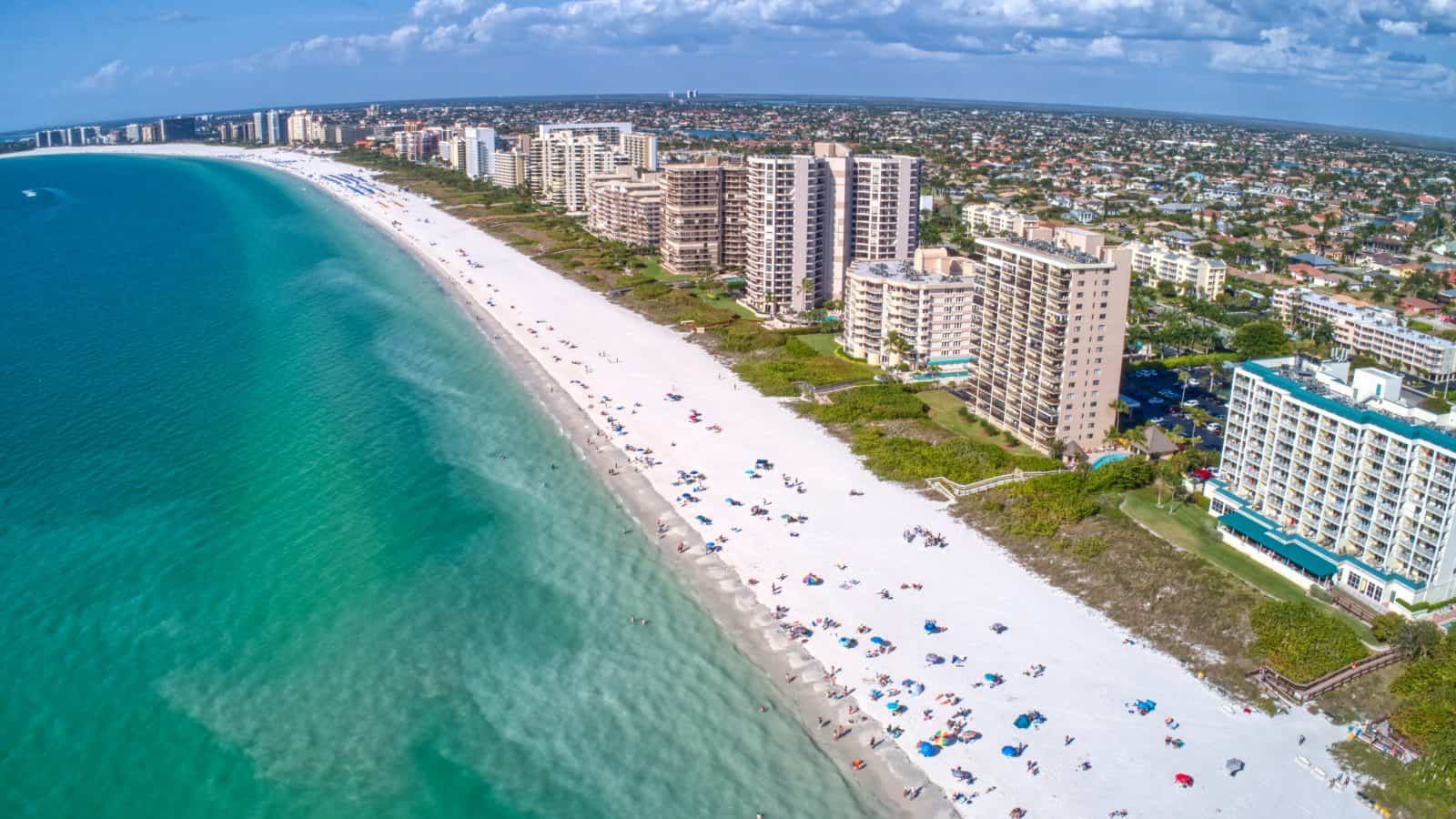 An aerial view of the best beach in Naples.