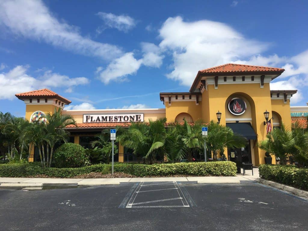 The golden exterior of Flamestone in Oldsmar, Florida.