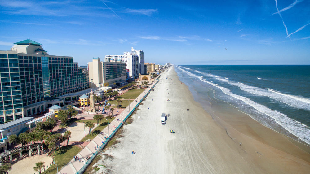 Ariel view of Daytona Beach's oceanfront.