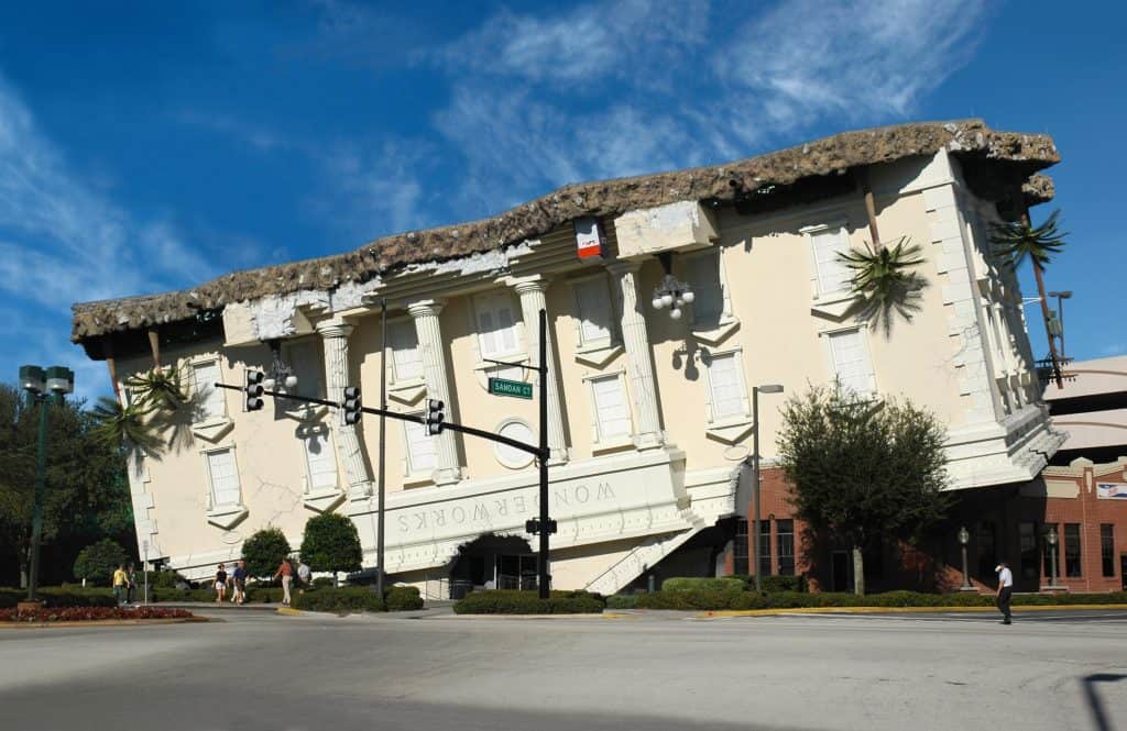 The warped exterior of Wonderworks Orlando, the most fun museum in Florida.