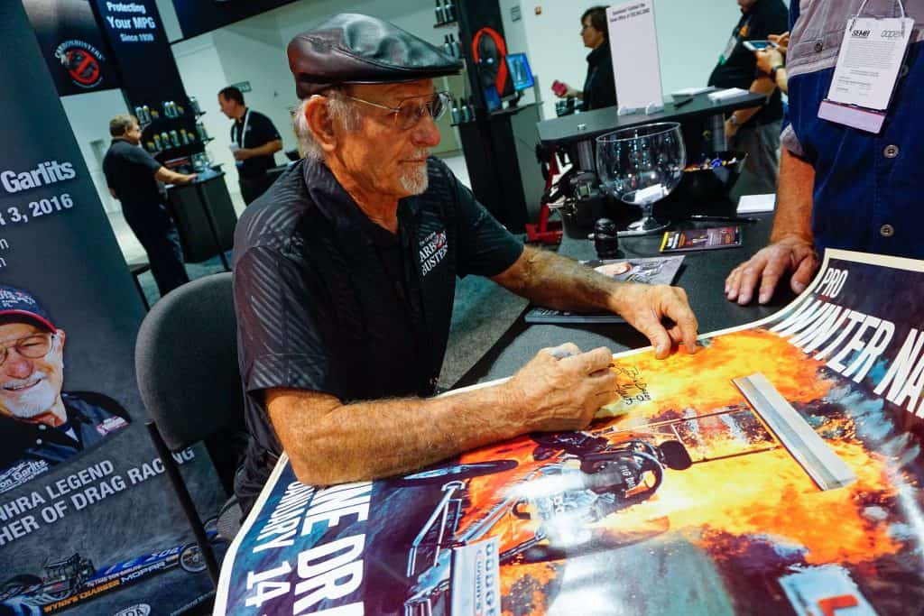 "Big Daddy" Don Garlits signs autographs at his namesake museum for drag racing in Ocala, Florida.