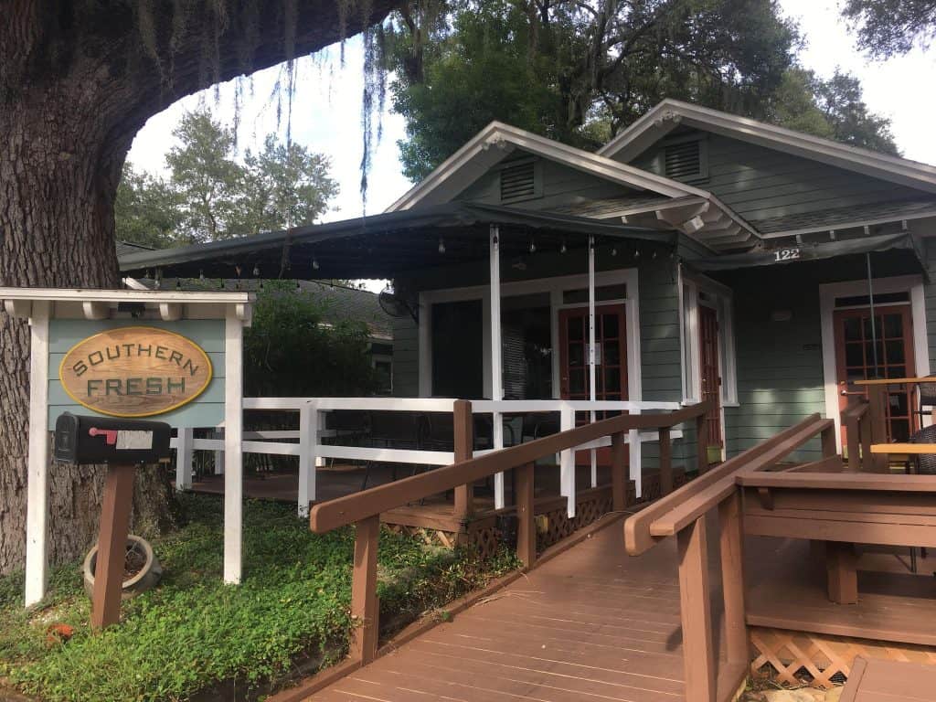 The deck leading up to the patio of Southern Fresh, one of the best restaurants in Clearwater.