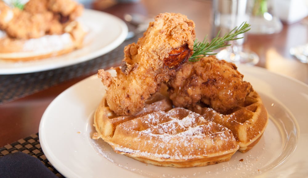 Chicken and Waffles at the Blue Rooster Sarasota.