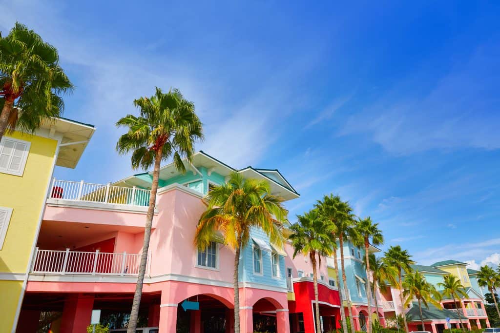 Colorful condos line the streets of Fort Myers, Florida.