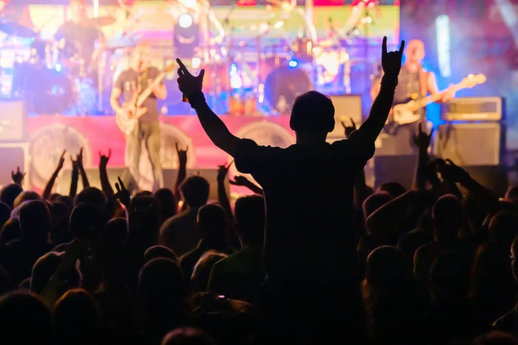 Photo of a large crowd enjoying live music.