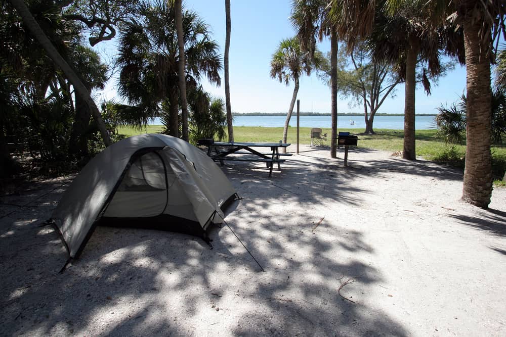 tent set up for camping at Fort De Soto