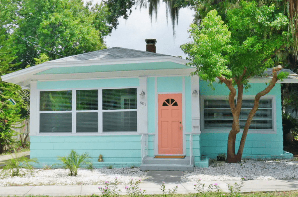 The pastels of the gorgeous Comfy Cottage, one of the best Airbnbs in Clearwater.