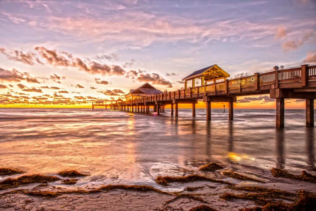 The sunset at Pier 60 on Clearwater Beach, one of the best beaches in Clearwater.