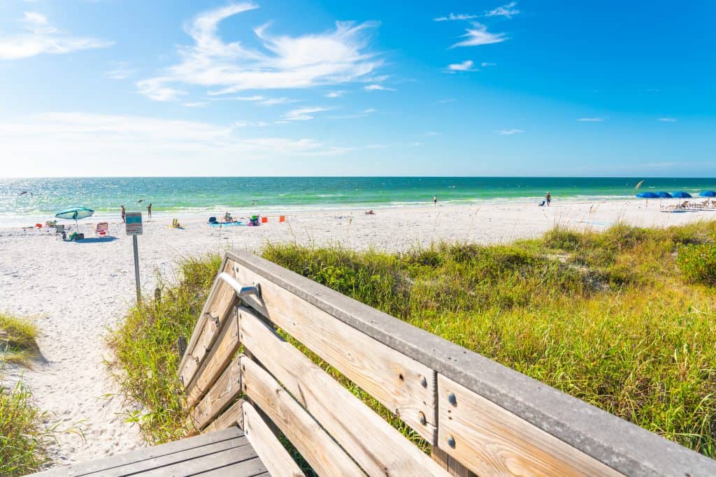 A boardwalk leads down to the sands of Indian Rocks Beach.