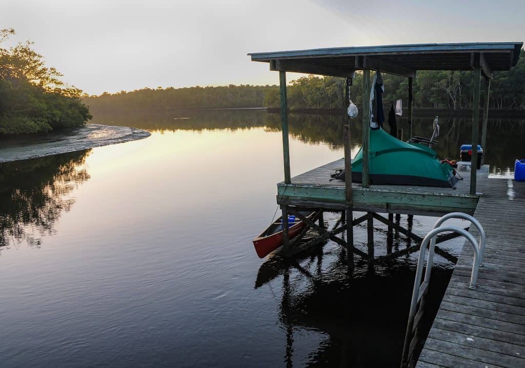 The Harney River Chickee sits above the water, one of the best sites for wilderness camping in Florida. 