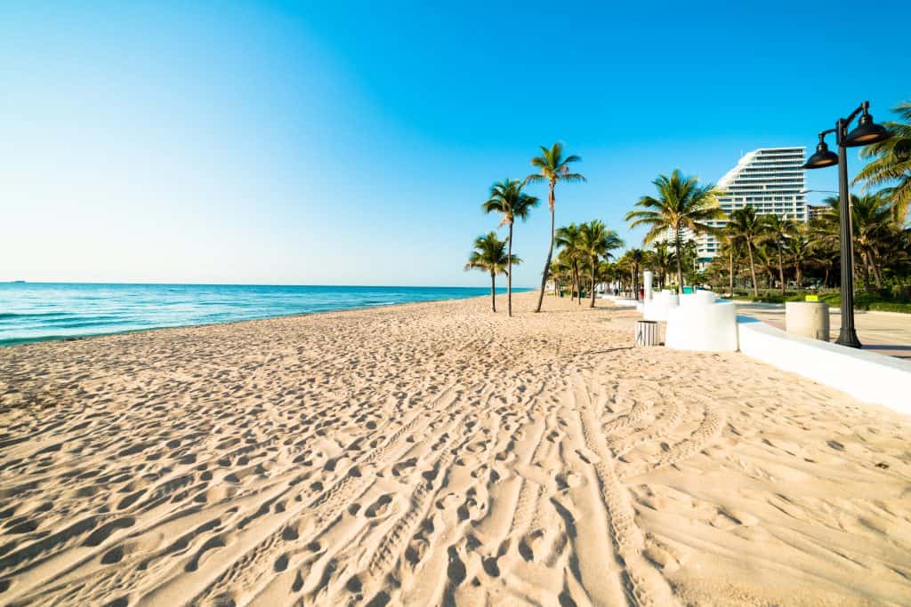 The golden-sands and palm trees at Fort Lauderdale Beach. 