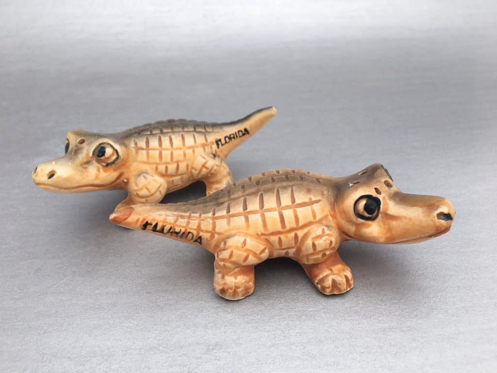 Photo of adorable alligator salt and pepper shakers, one of the besy Florida gifts and souvenirs. 