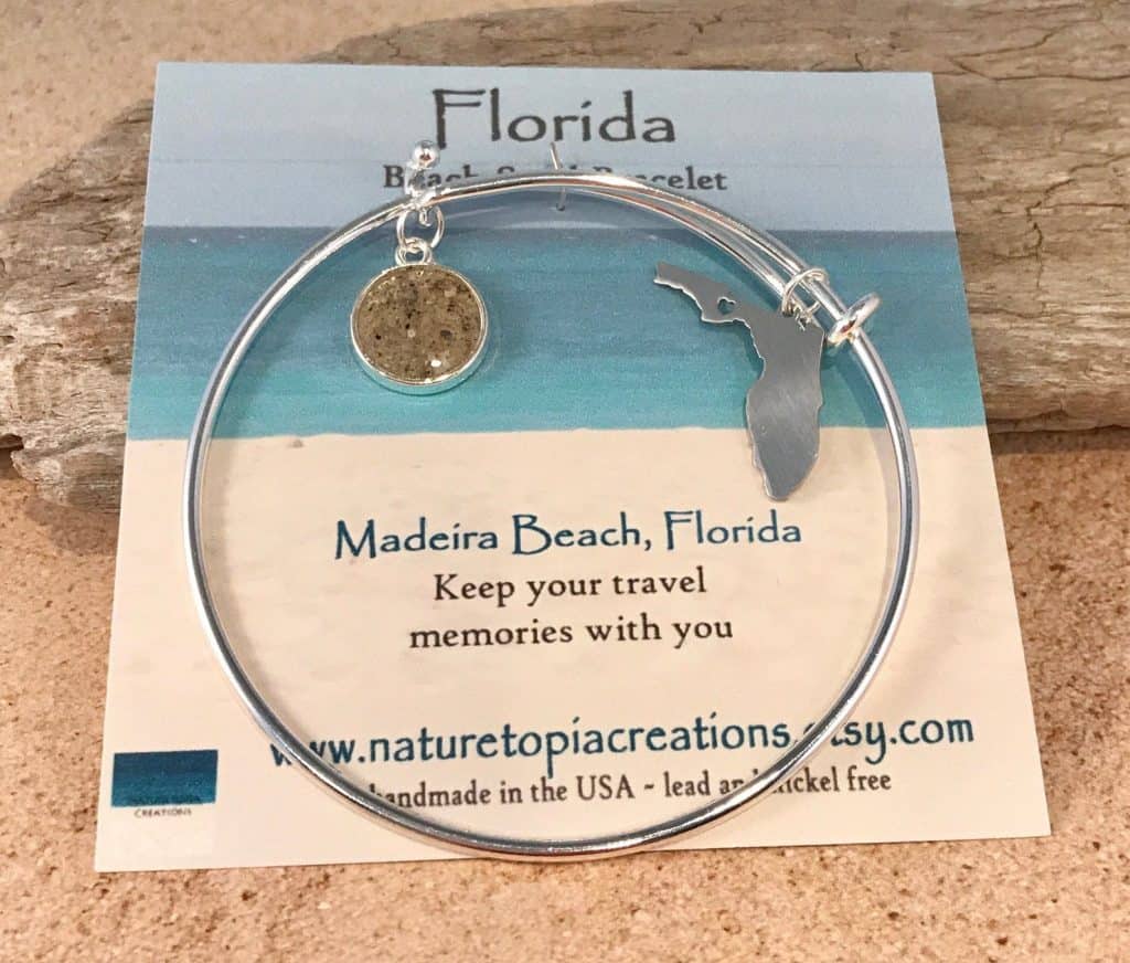 Photo of a custom Florida beach sand bracelet, one of the best custom Florida gifts and souvenirs. 