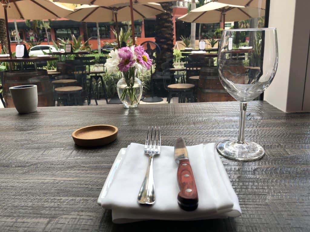 A table setting at an outdoor restaurant in St. Pete.