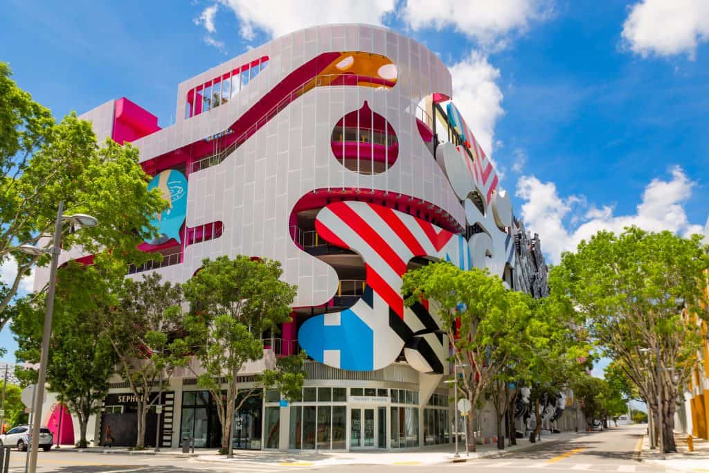 A parking garage decorated in the art deco style in the Design District, one of the best things to do in Miami.