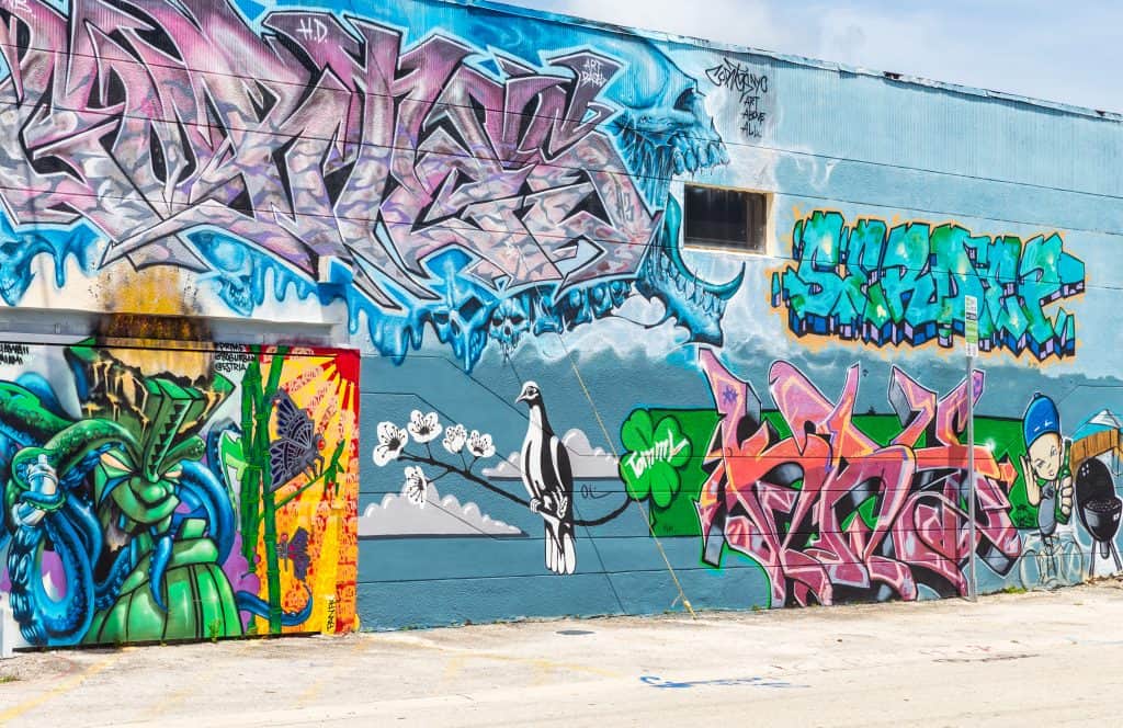 Graffiti covers a wall at the Wynwood Walls, one of the best things to do in Miami.