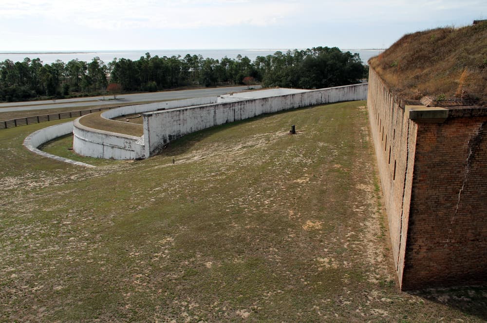 Fort Barrnacas is built on a bluff to protect the bay.