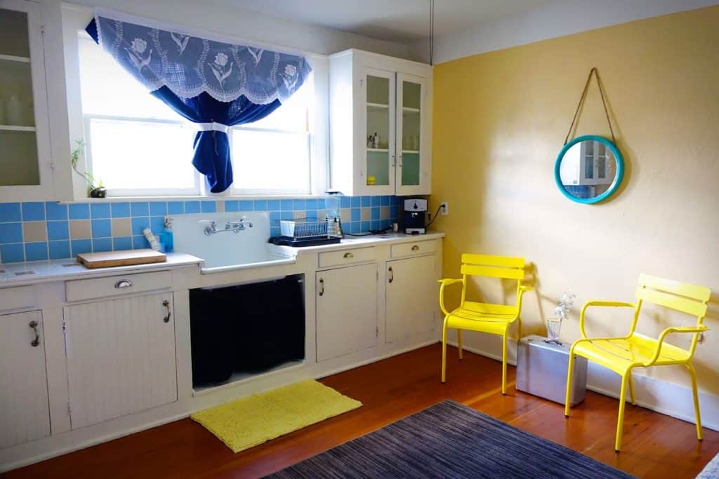 Photo of the kitchen and seating area inside an Airbnb apartment in Sarasota.