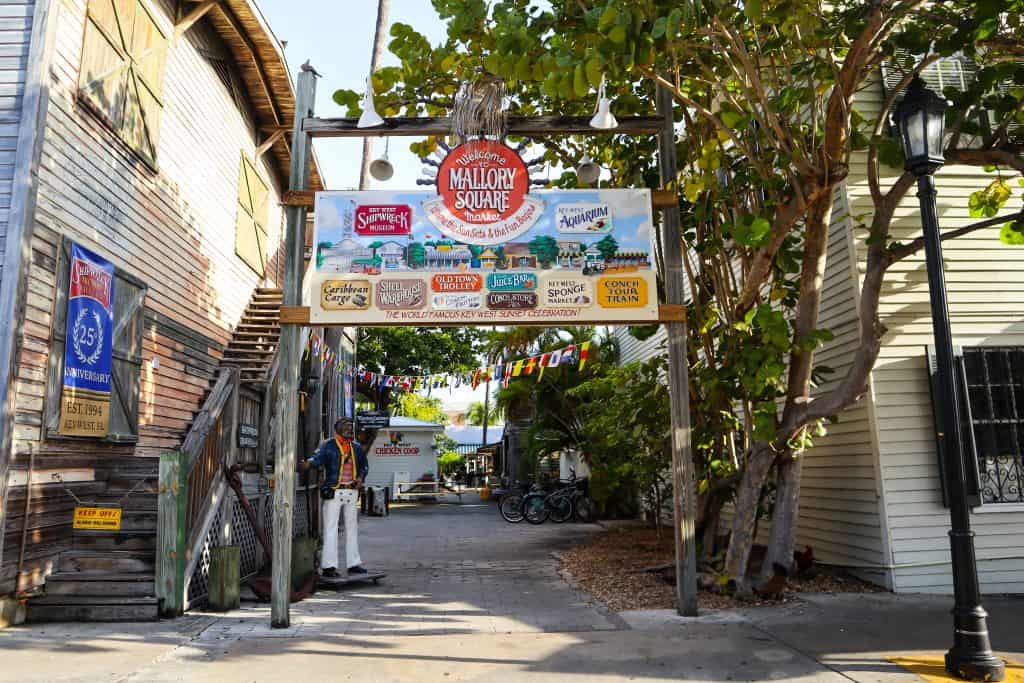 The entrance to Mallory Square which houses Hot Tin Roof, one of the best breakfast places in Key West.