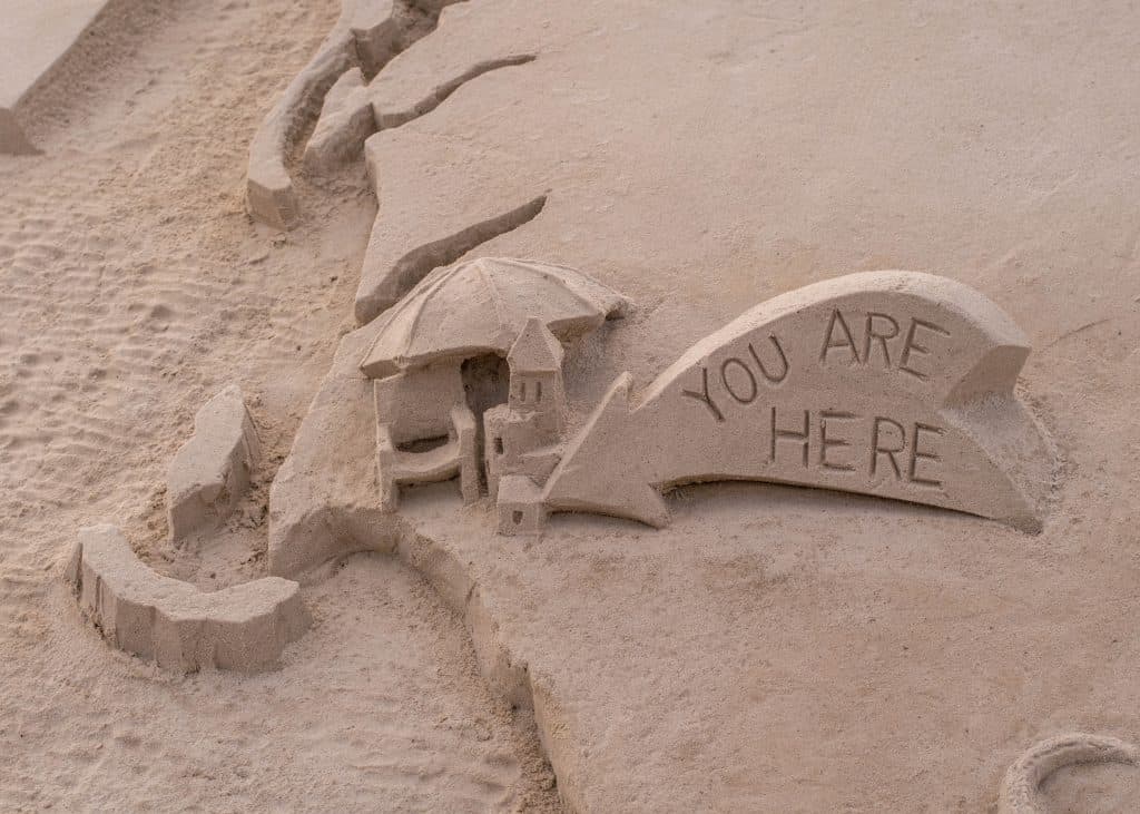 A map carved into the sand of the beaches in Sanibel marks the location on Florida's Gulf Coast.