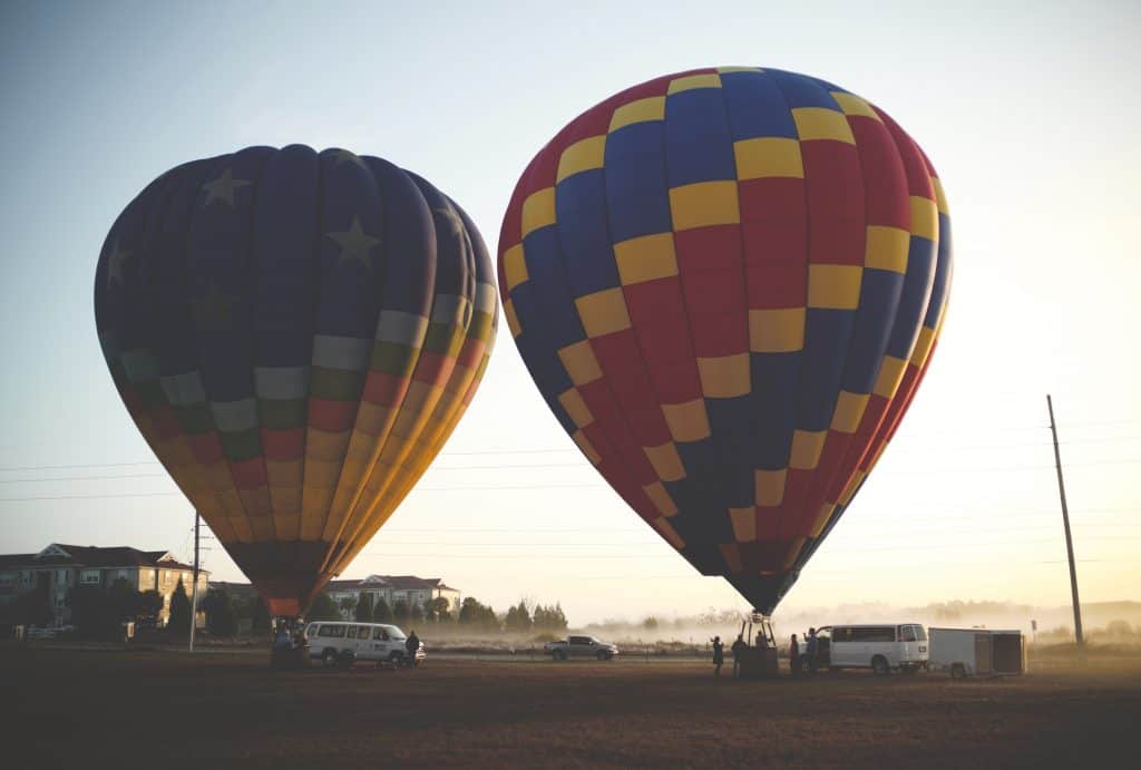 Two air ballons prepare to launch at dawn at Thompson Aire. 