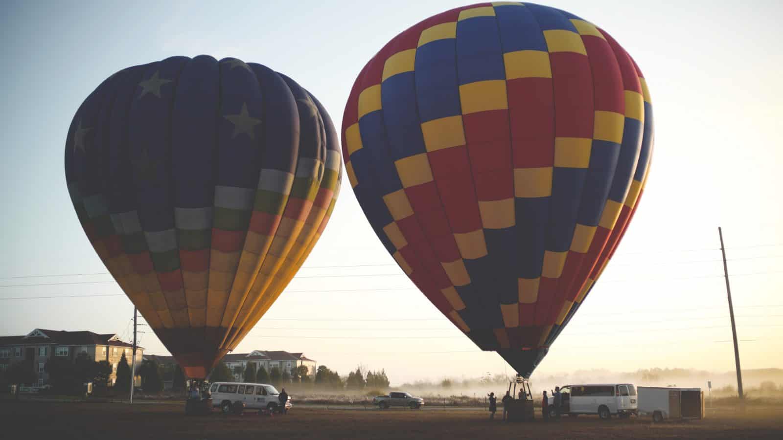 Two air balloons await passengers in the early morning at Thompson Aire, one of the best things to do in Kissimmee.