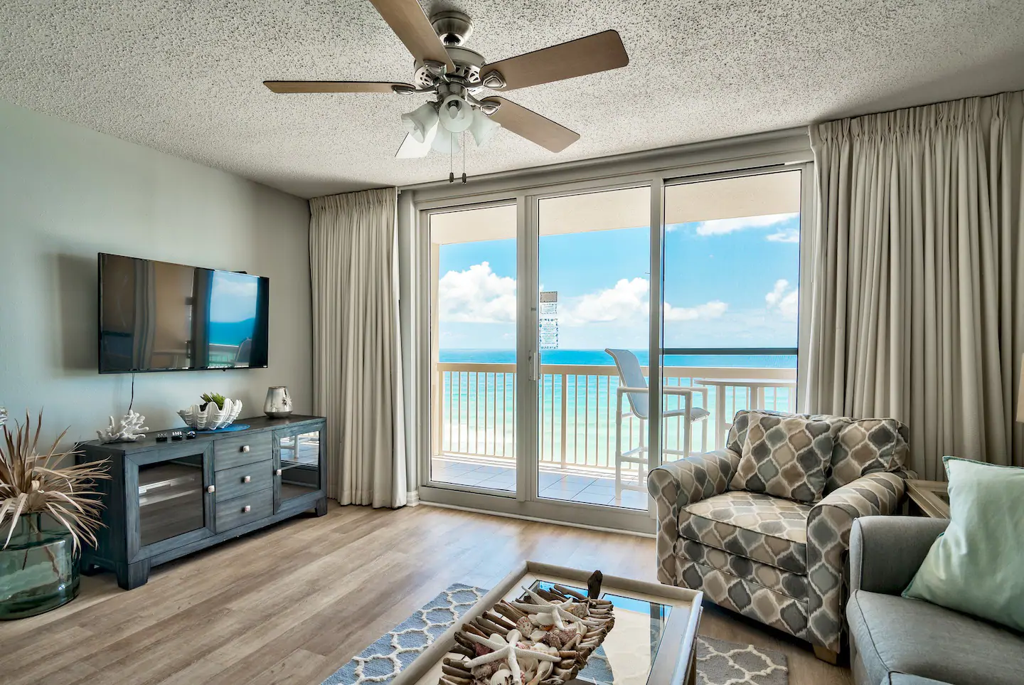 Photo of the living room and ocean view from an Airbnb in Destin.