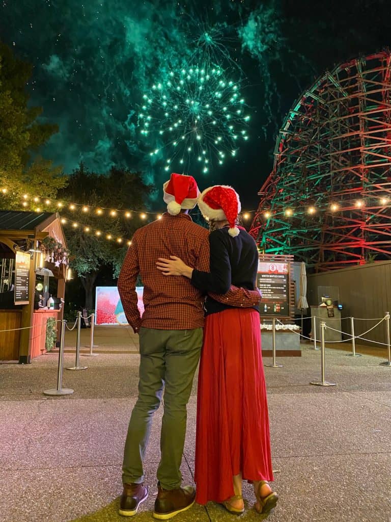 Looking on at the fireworks at Busch Gardens' Christmastown for Christmas in Tampa