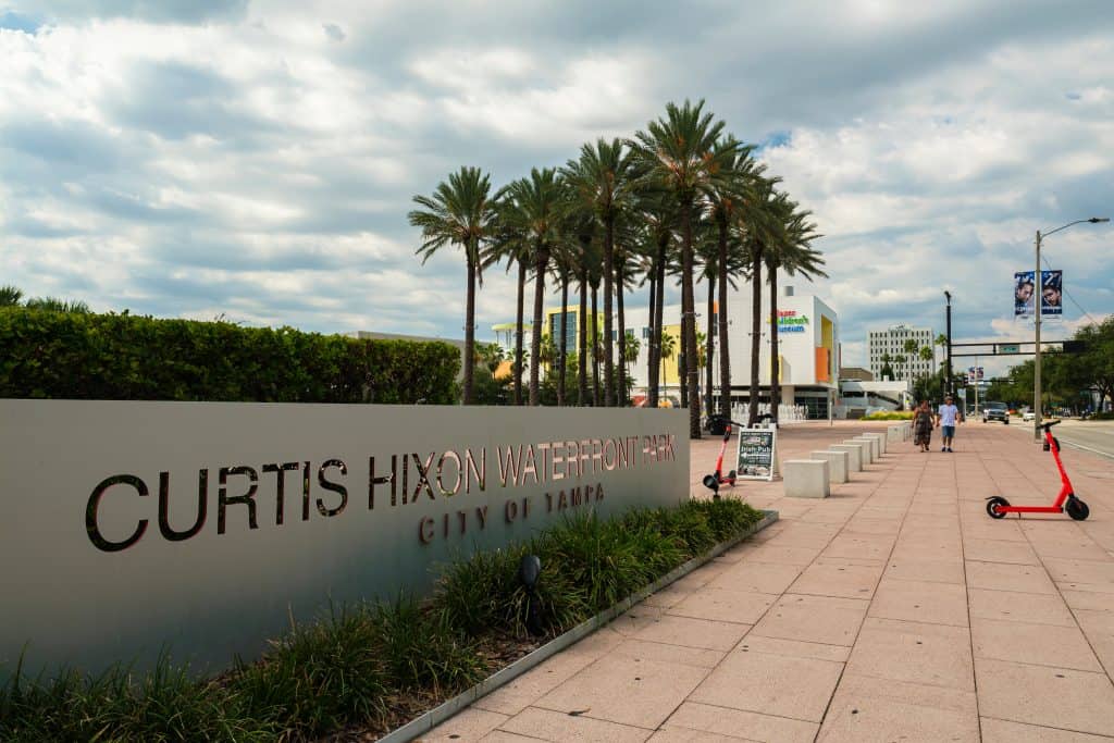 The entrance to Curtis Hixon Park welcomes guests to celebrate Christmas in Tampa. 