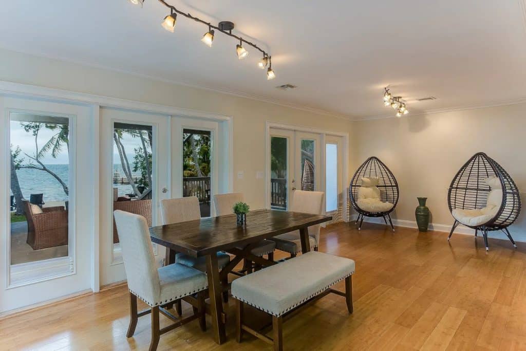 Photo of the dining room and water view from an Airbnb in Florida.