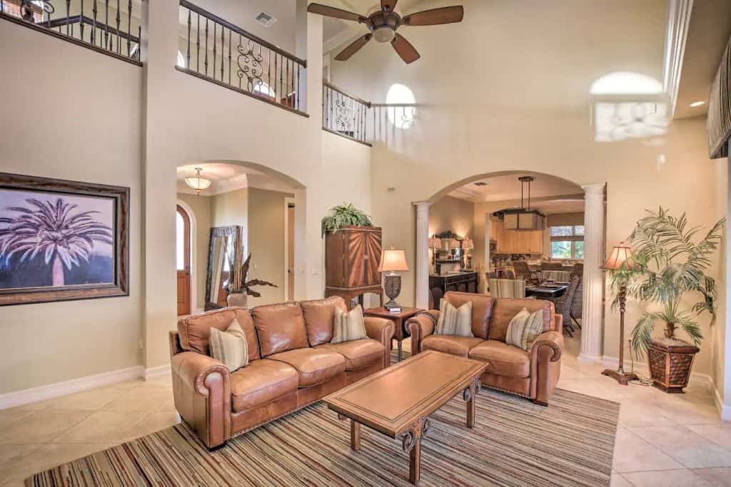 Photo of the living room inside a luxury home Airbnb.