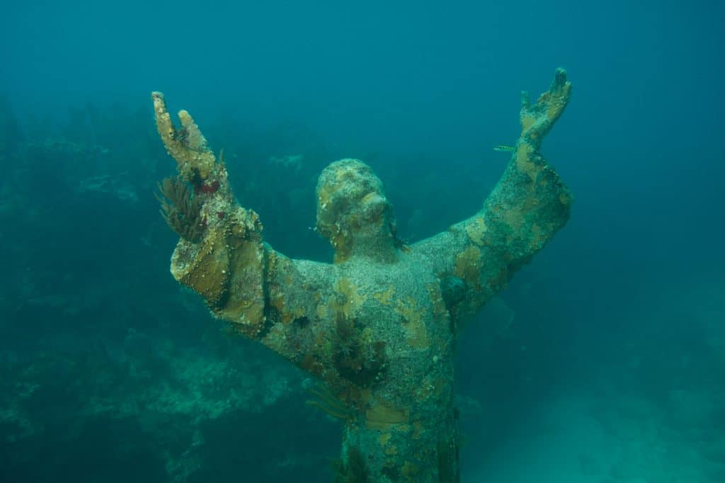 A statue at the bottom of John Pennekamp Coral Reef State Park.