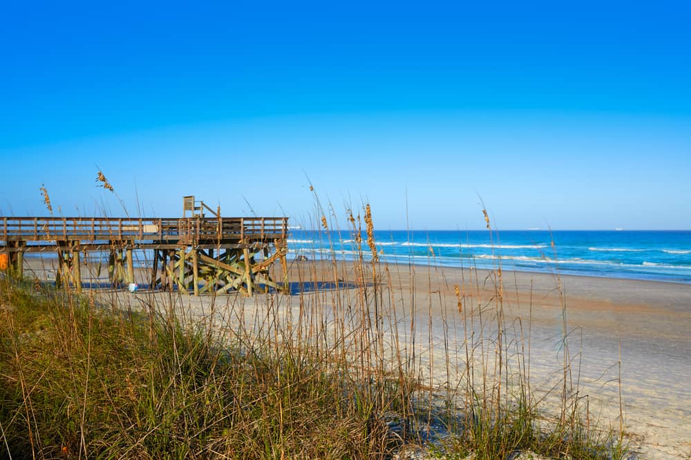 A view of Jacksonsville Beach with grass in the foreground