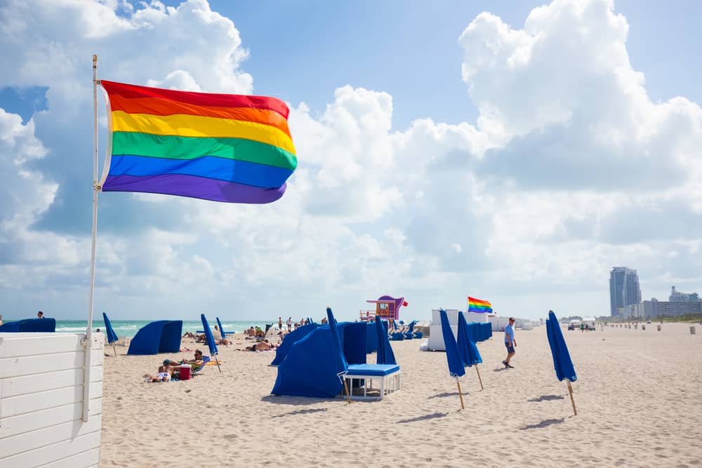 Pride flags flying at 12th Street Beach.