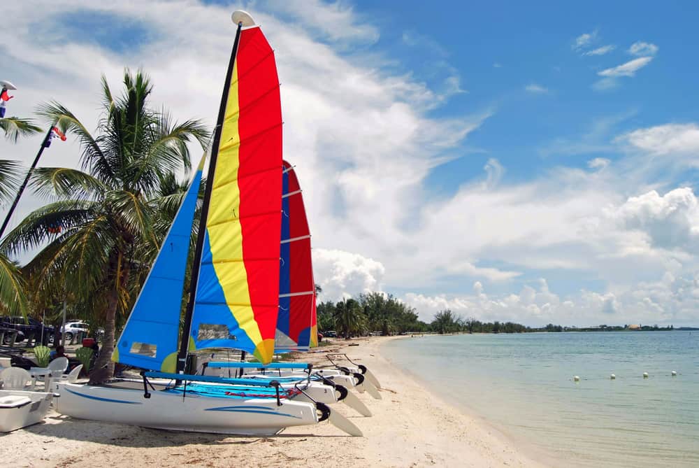 Colorful sailboats on Hobie Island.