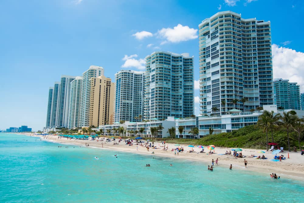 Sunny Isles is north of Miami and known for its beautiful backdrop of buildings