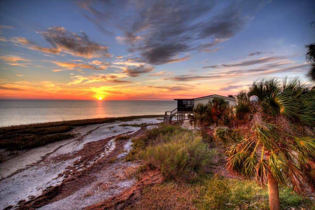 The sun sets over the shores of Steinhatchee, Florida.