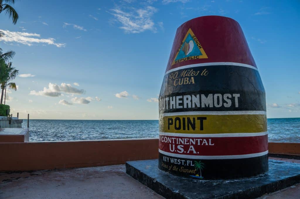 A concrete marker sits on the Southernmost Tip of Continental USA.