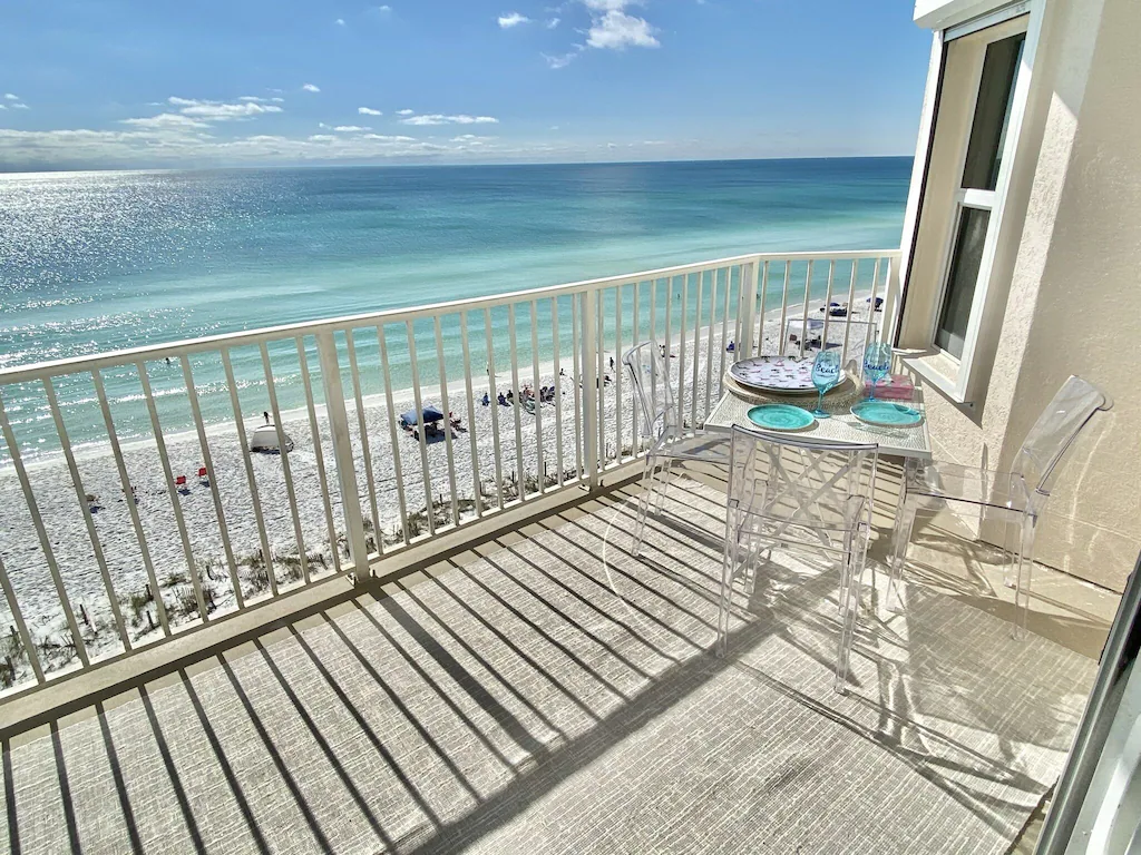 Photo of the water view from a private balcony at a Coastal Dunes Condo in Destin, FL.