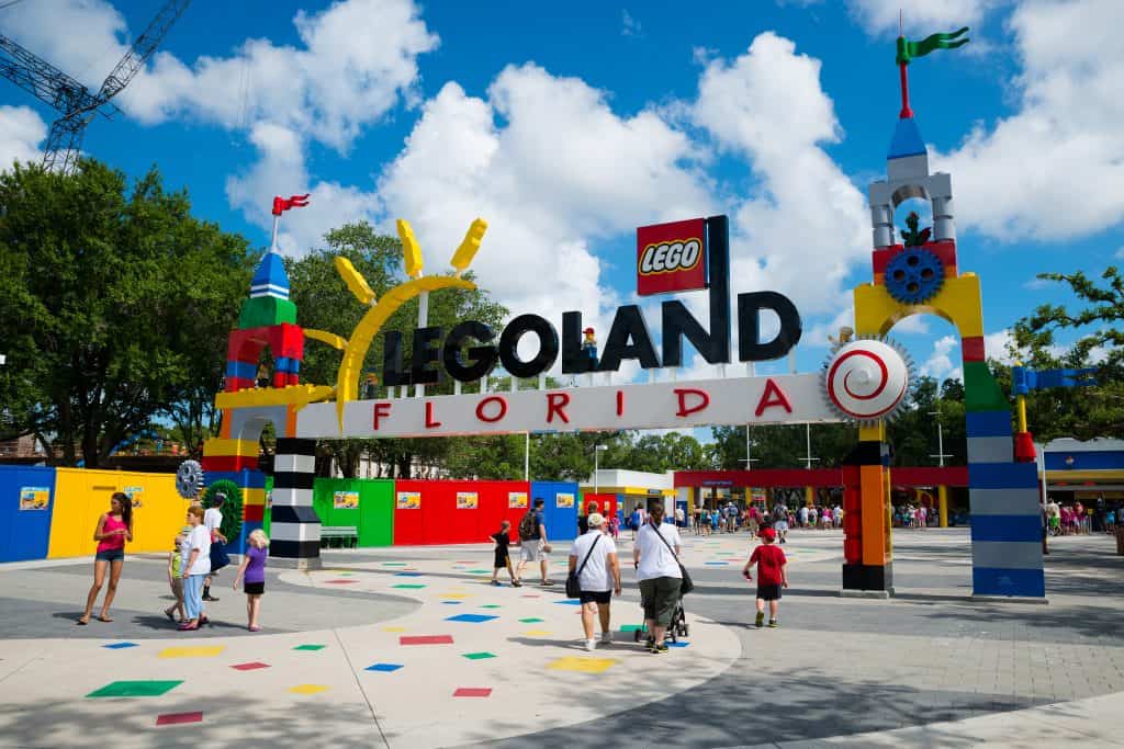 The Legoland Florida arch at the front of the park