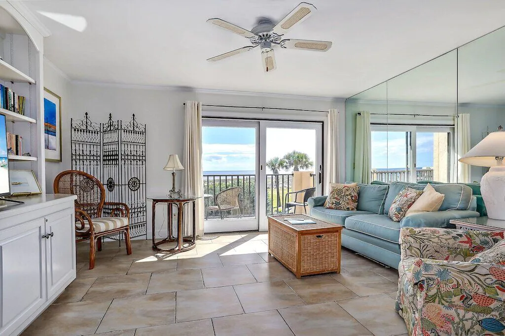 Mirrors, tiled floors, and bright furniture make the Summer Beach Resort a beautiful place to stay