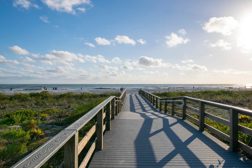 The boardwalk leading to Bowman's Beach, one of the dog-friendly beaches in Southwest Florida.