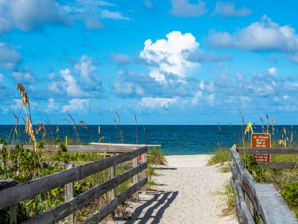 Sandy path to the beach at Stump Pass Beach State Park in Southwest Florida.