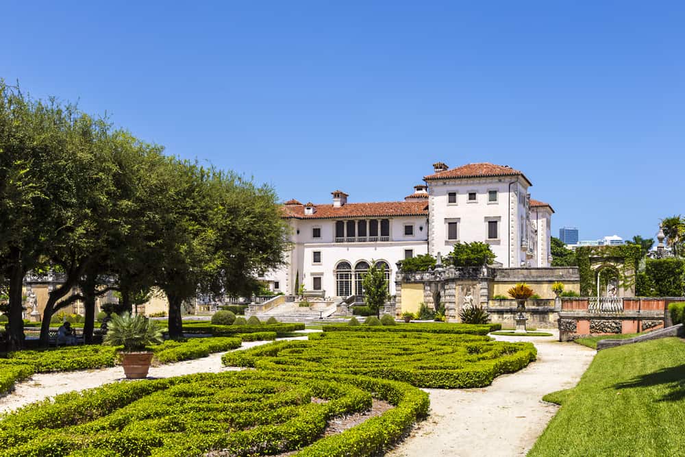 Outside of the beautiful Vizcaya Museum with formal gardens.