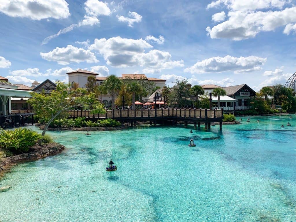 Photo of water at Disney Springs where you can do several free things in Orlando.