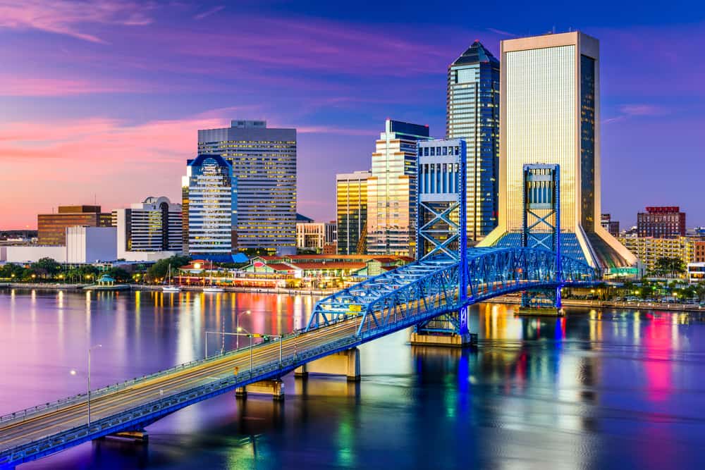 A view of lights on the water at Jacksonville, Florida.