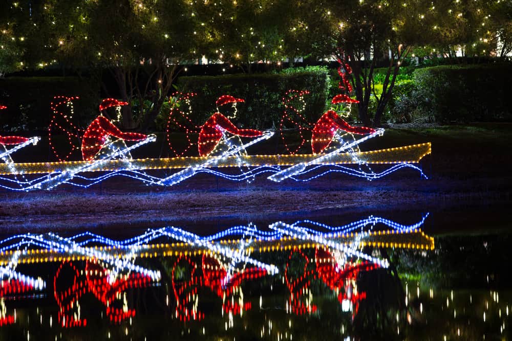 Part of a Christmas light display on the water in Sarasota, one of the best Florida Christmas vacations.