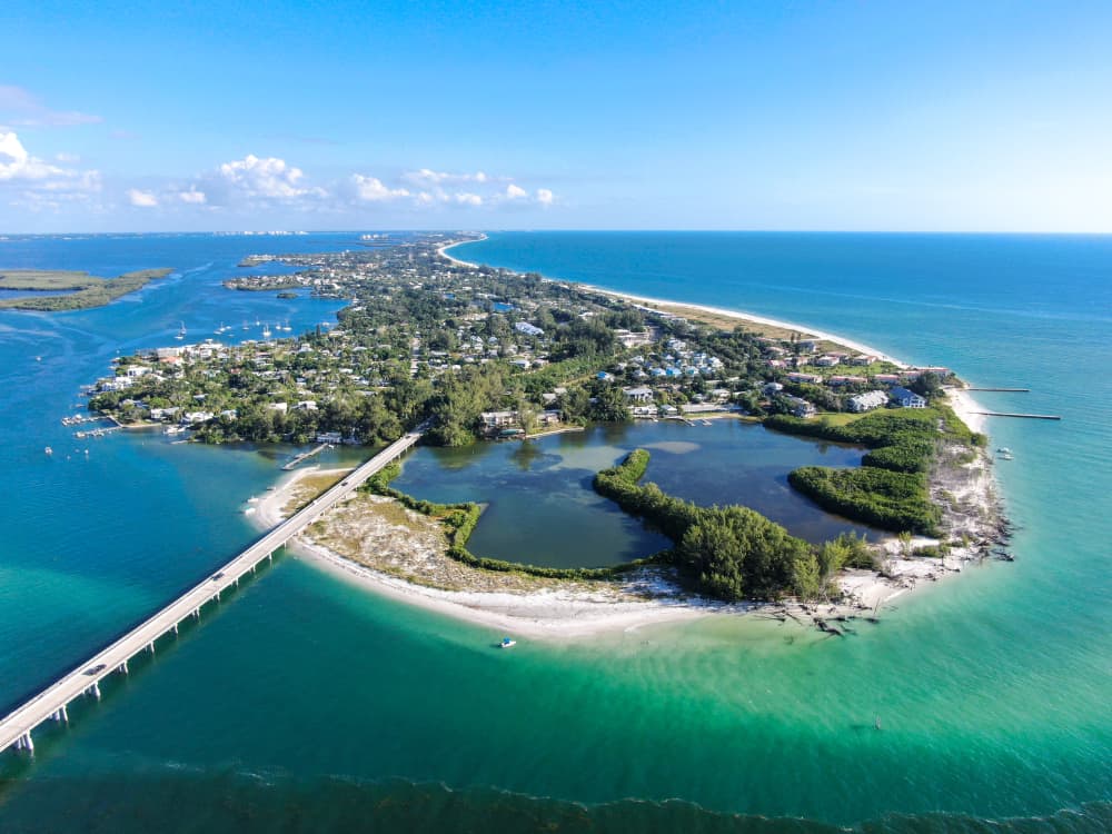 Aerial view of Longboat Key Beach and Island.