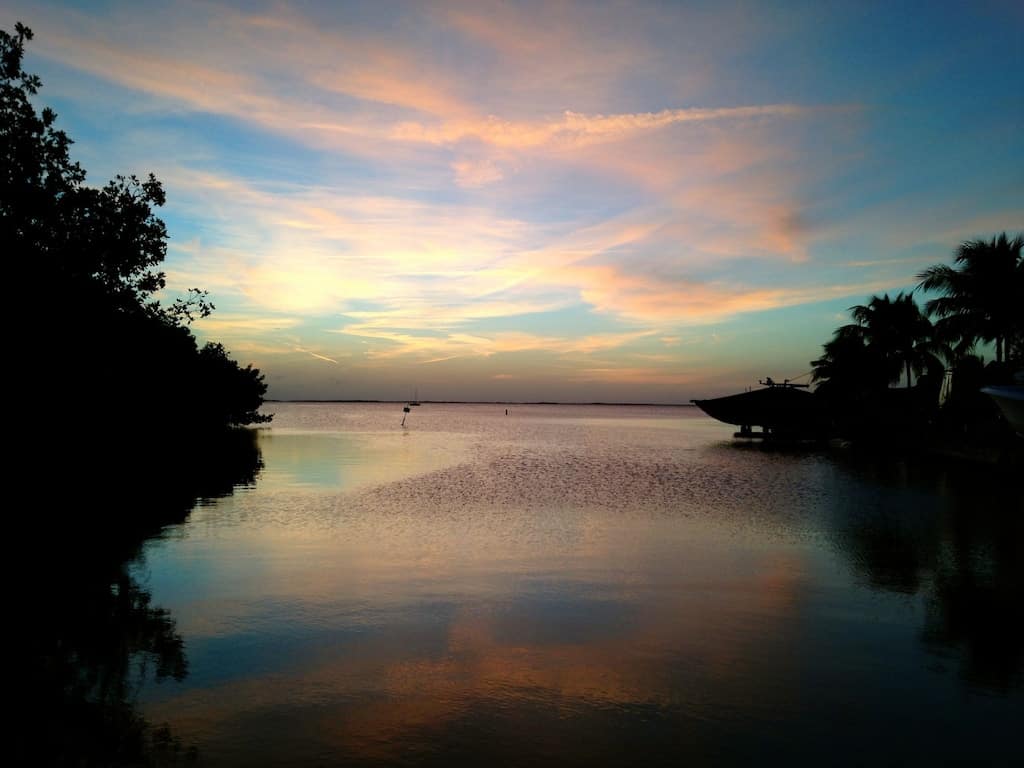 sunset view from "little slice of paradise" in Key Largo, one of the best glamping spots in Florida