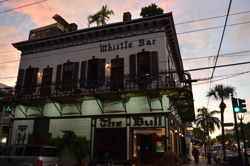 A nighttime shot of the side of the whistle and bull with a small bit of the garden of eden visible at the top